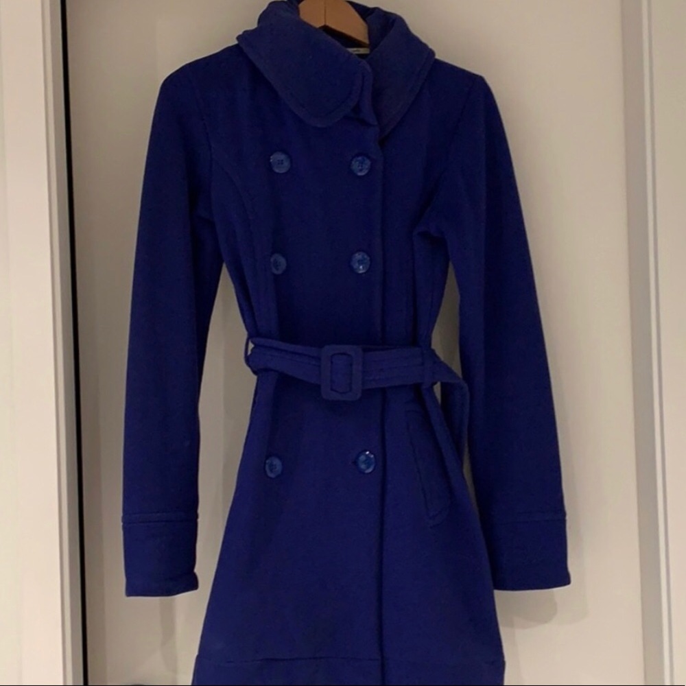 Royal blue cotton trench coat.